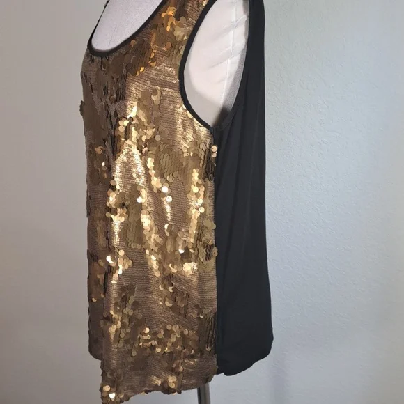 Lovedrobe Women’s Top Tank Gold Sequin Front Black Back Sleeveless Scoop Size 14 - Picture 3 of 10